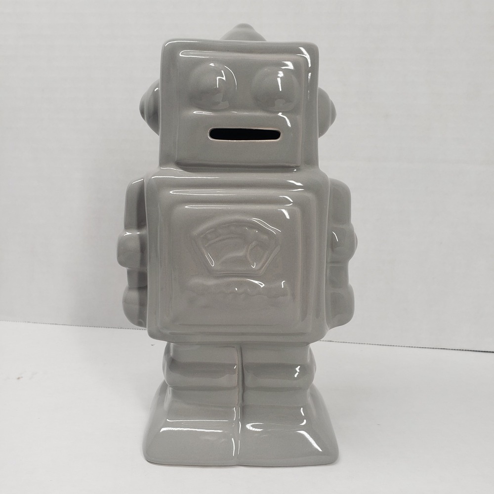 Concepts In Time Grey Ceramic Robot Coin Bank Retro Sci-Fi Decor Money Box Piggy